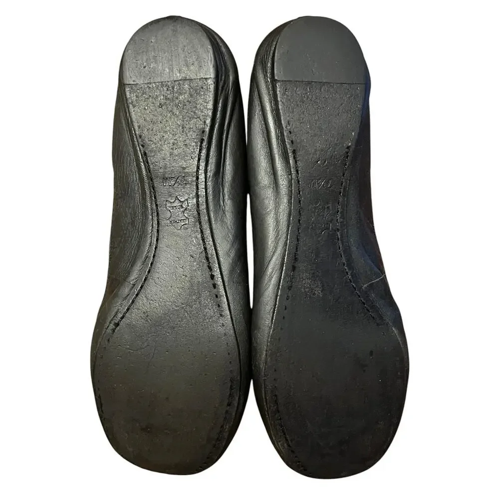 Tory Burch Reva Ballet Flats Black Leather Double T Logo Sz 7.5
